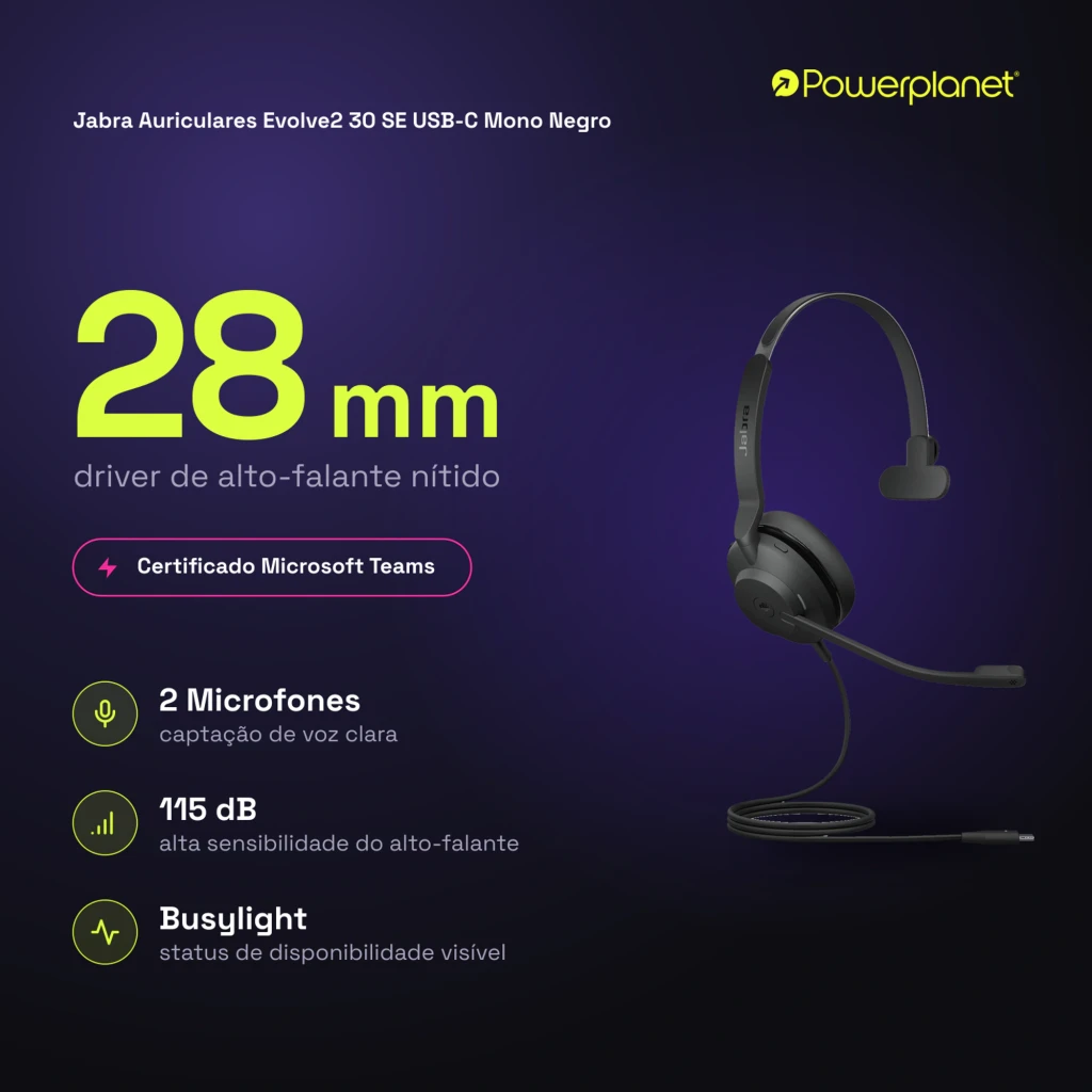 Jabra Evolve2 30 SE USB-C Mono negro, vista frontal: auricular con micrófono articulado y cable USB-C - Ítem6