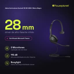 Jabra Auriculares Evolve2 30 SE USB-C Mono noir - caractéristiques