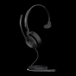 Jabra Evolve2 30 SE USB-C Mono noir, vue arrière: casque avec serre-tête et câble USB-C enroulé