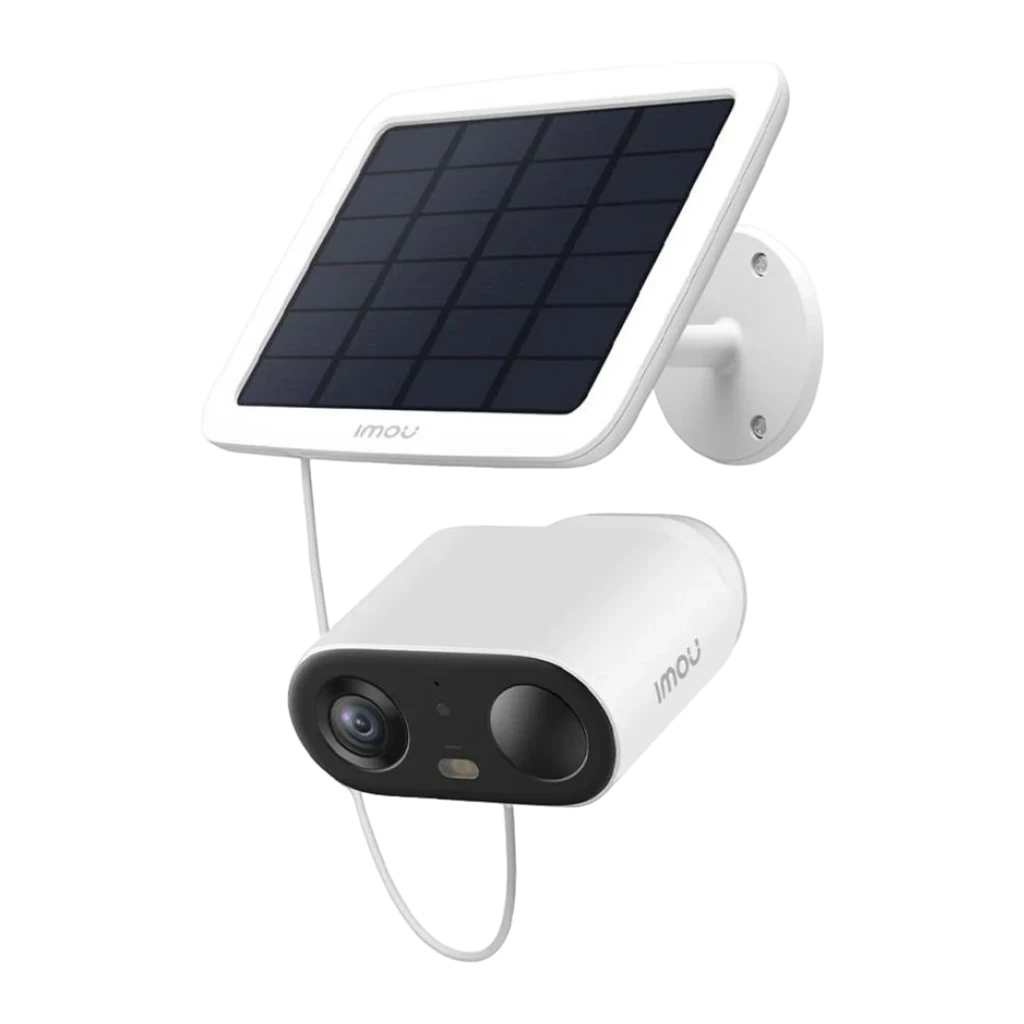 Imou Cell Go Kit Bullet 4GB Blanc, vue avant latérale: module caméra noir avec objectif et capteur, corps blanc avec logo - Ítem2