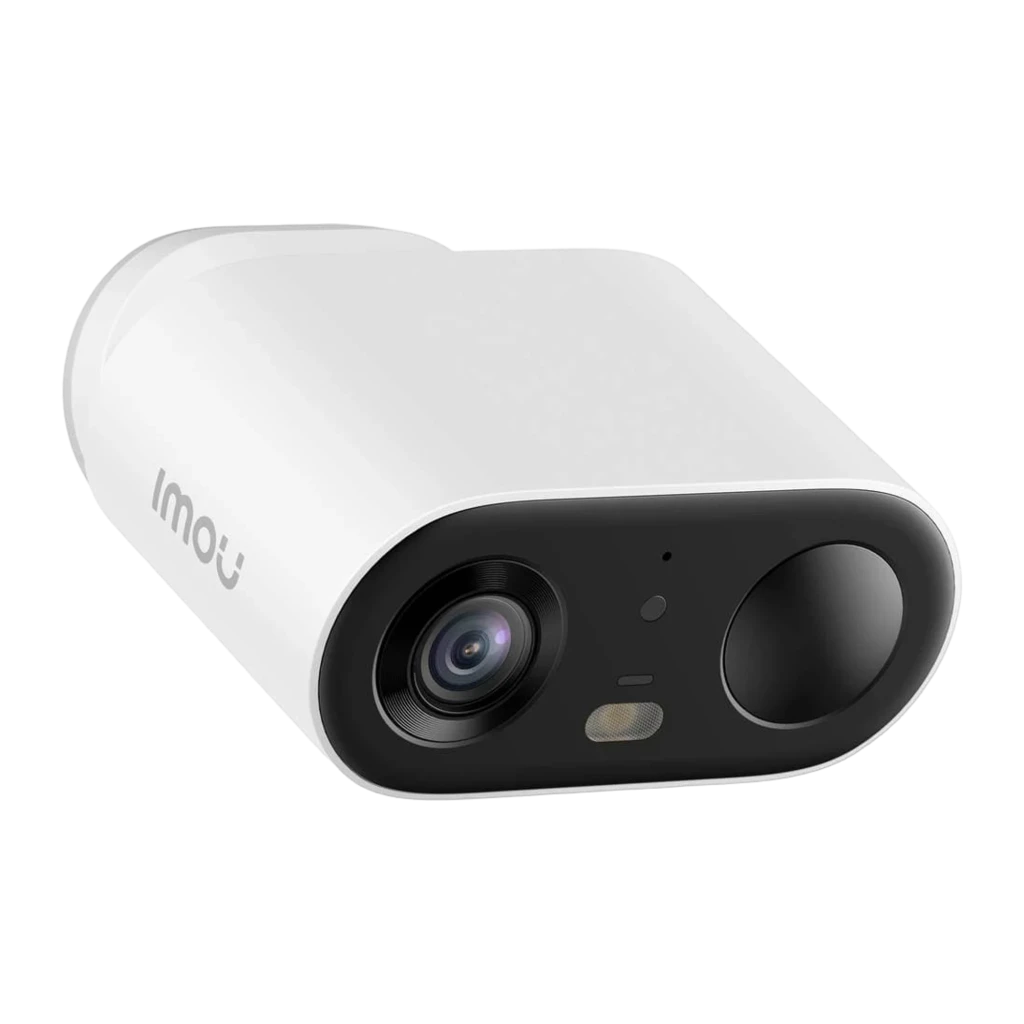 Imou Cell Go Kit Bullet 4GB Blanc, vue avant latérale: module caméra noir avec objectif et capteur, corps blanc avec logo - Ítem1