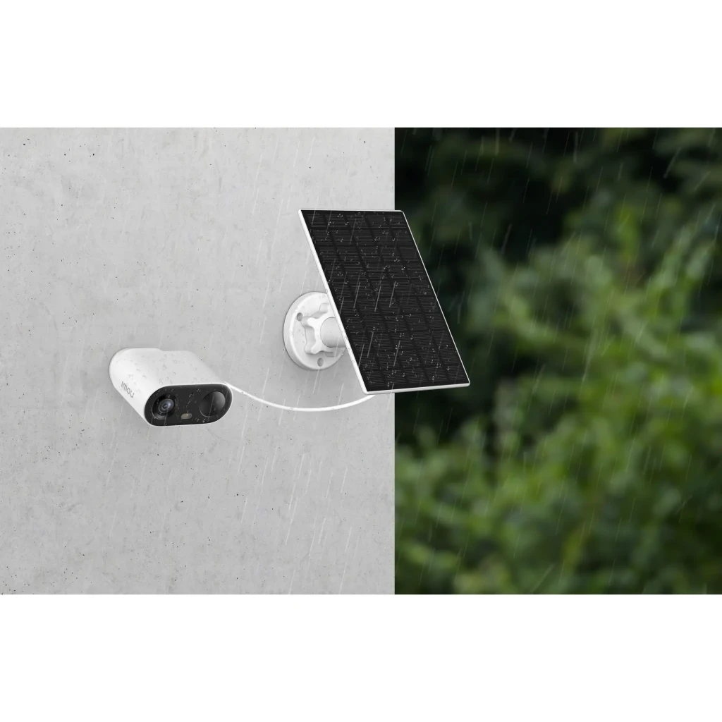 Imou Cell Go Kit Bullet 4GB Blanc, vue avant latérale: module caméra noir avec objectif et capteur, corps blanc avec logo - Ítem4