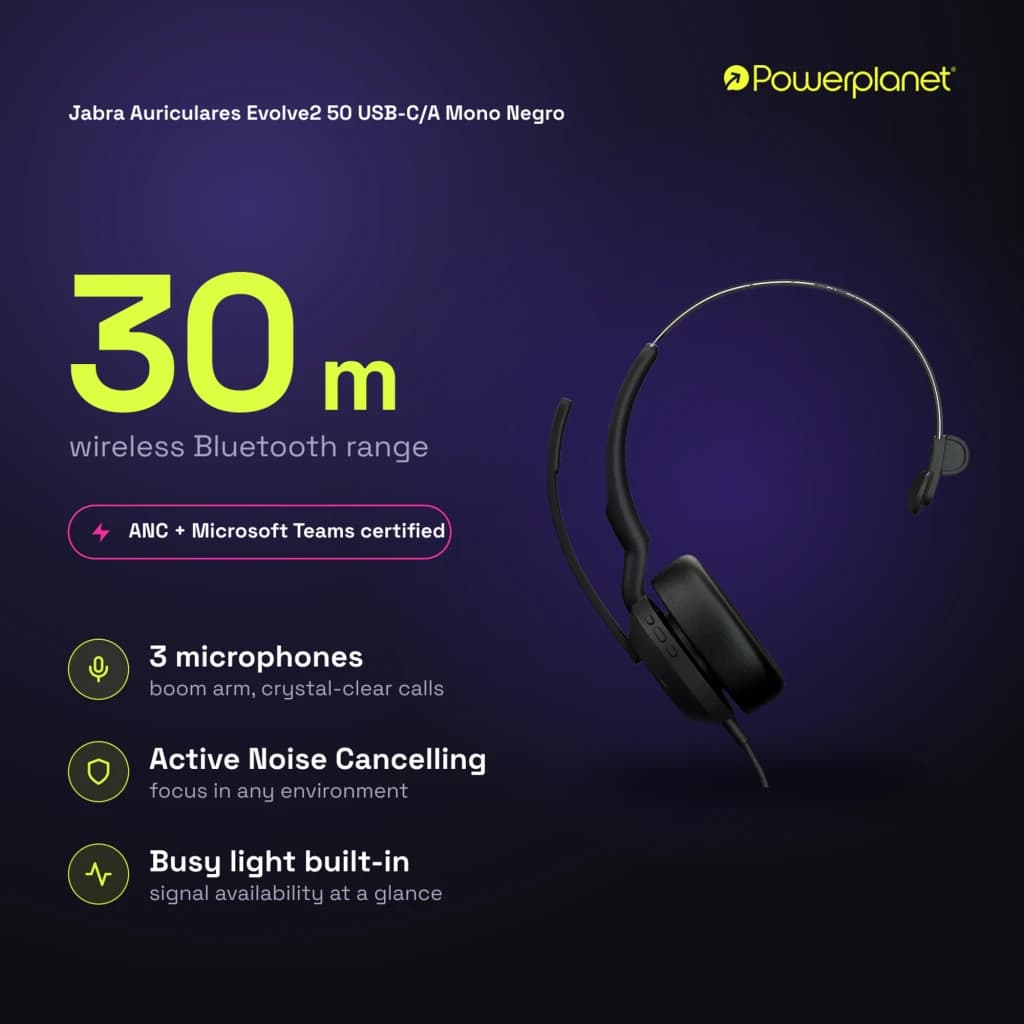 Jabra Auriculares Evolve2 50 USB-C/A Mono noir - caractéristiques