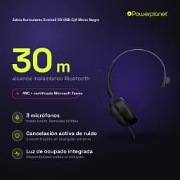 Jabra Auriculares Evolve2 50 USB-C/A Mono noir - caractéristiques