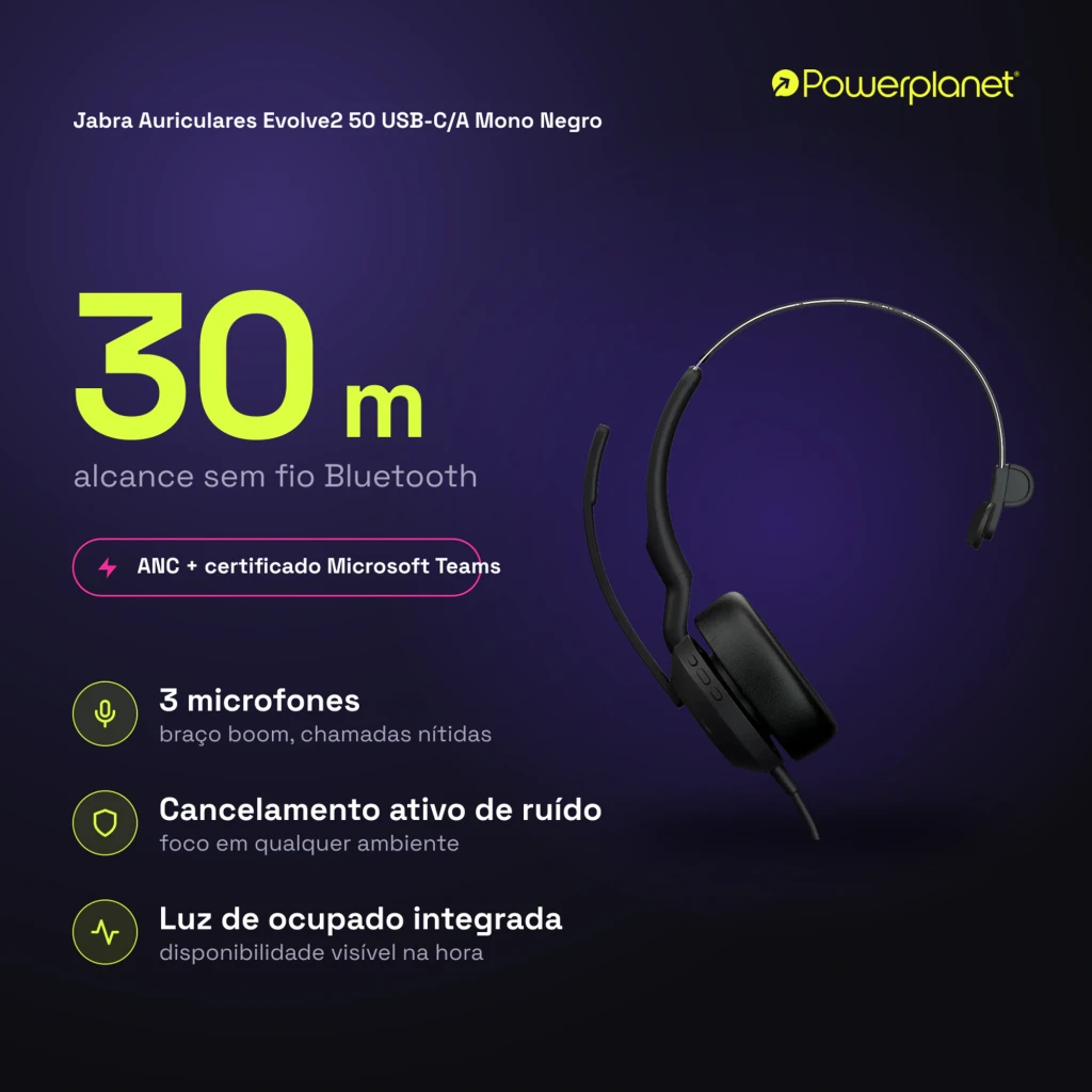 Jabra Auriculares Evolve2 50 USB-C/A Mono preto - vista - Item5
