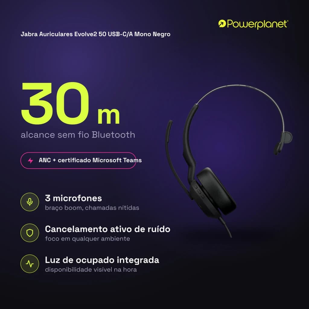 Jabra Auriculares Evolve2 50 USB-C/A Mono noir - caractéristiques
