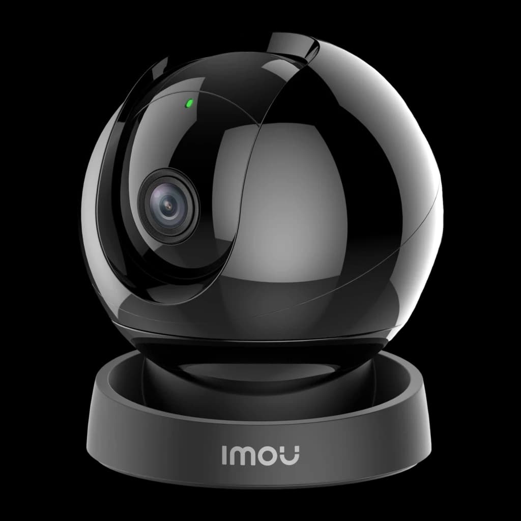 Imou Rex 3D 2K 256GB Negro, vista en ángulo: cuerpo esférico giratorio con lente descentrada y base
