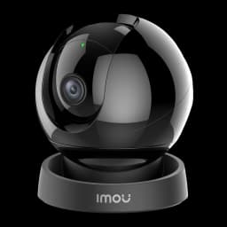 Imou Rex 3D 2K 256GB Negro, vista en ángulo: cuerpo esférico giratorio con lente descentrada y base