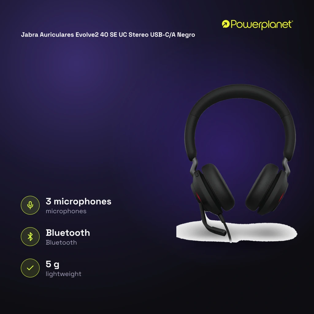 Jabra Auriculares Evolve2 40 SE UC Stereo USB-C/A negro - vista - Ítem7