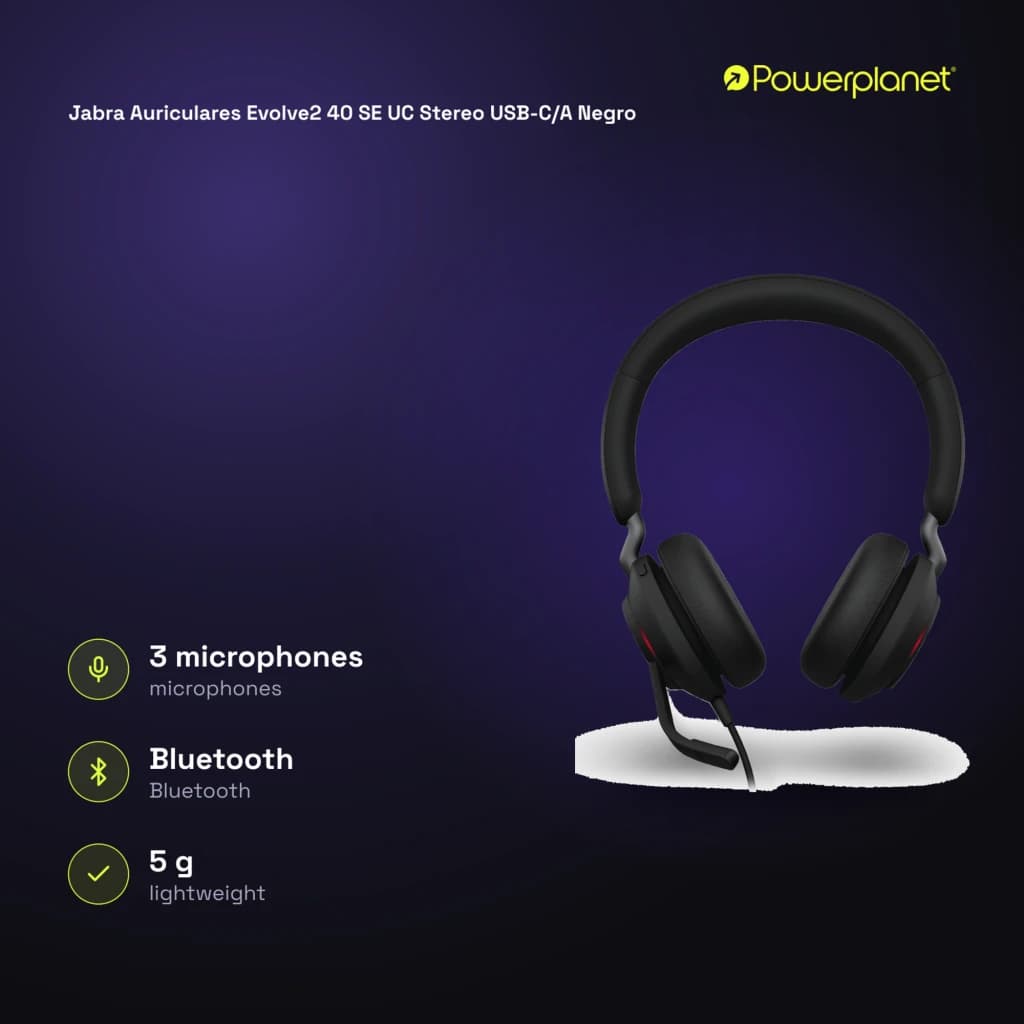 Jabra Auriculares Evolve2 40 SE UC Stereo USB-C/A noir - caractéristiques