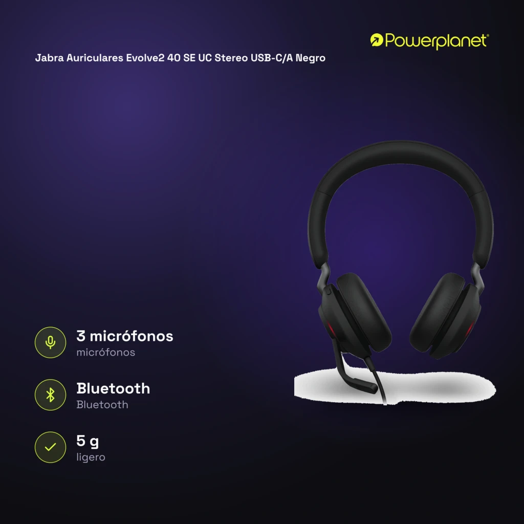 Jabra Auriculares Evolve2 40 SE UC Stereo USB-C/A negro - vista - Ítem4