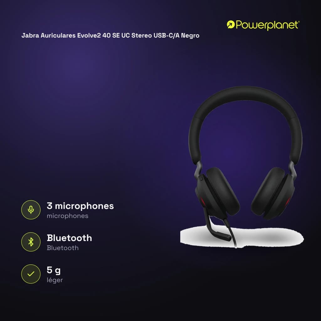 Jabra Auriculares Evolve2 40 SE UC Stereo USB-C/A noir - caractéristiques