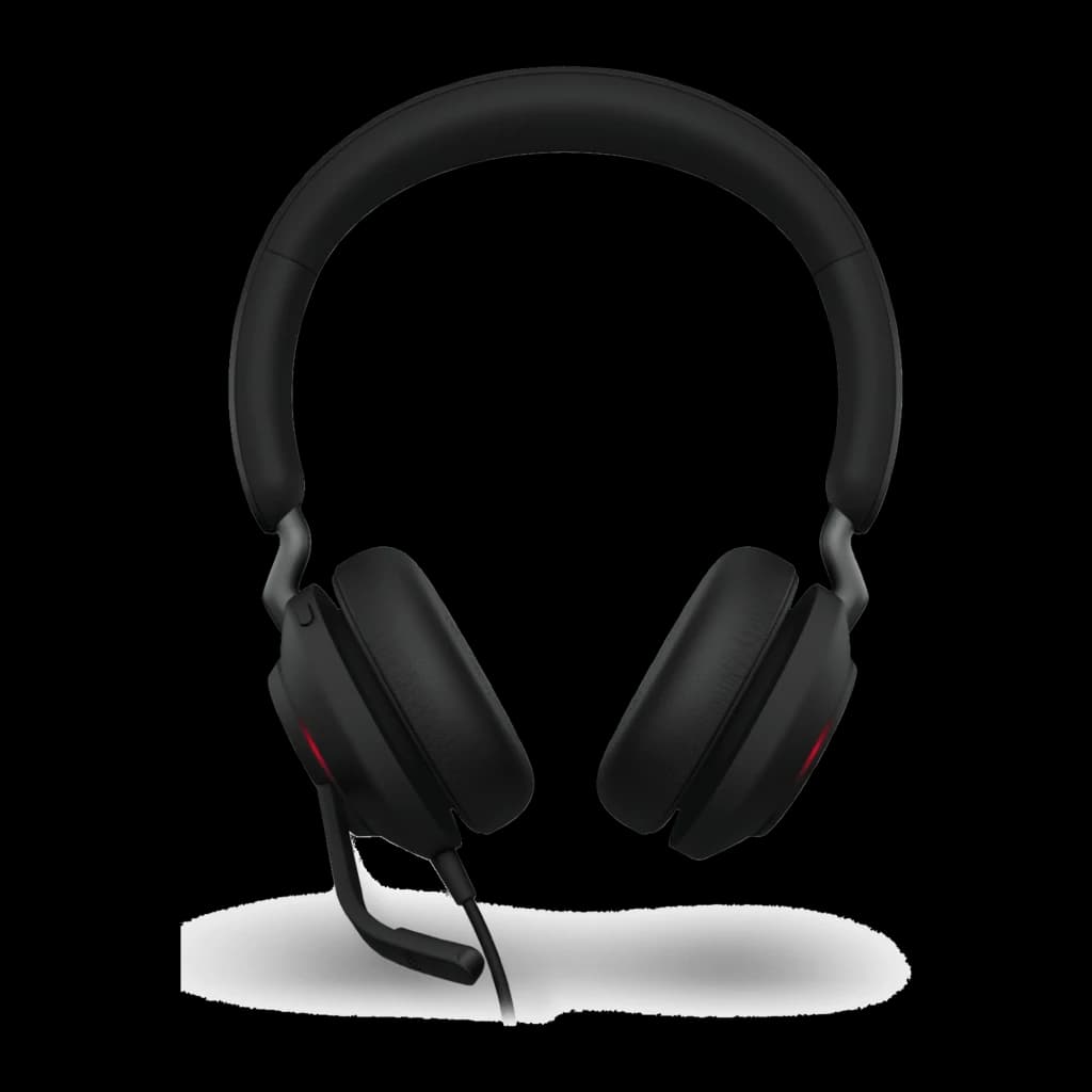 Jabra Evolve2 40 SE UC Stereo noir, vue de face: casque avec arceau et câble USB