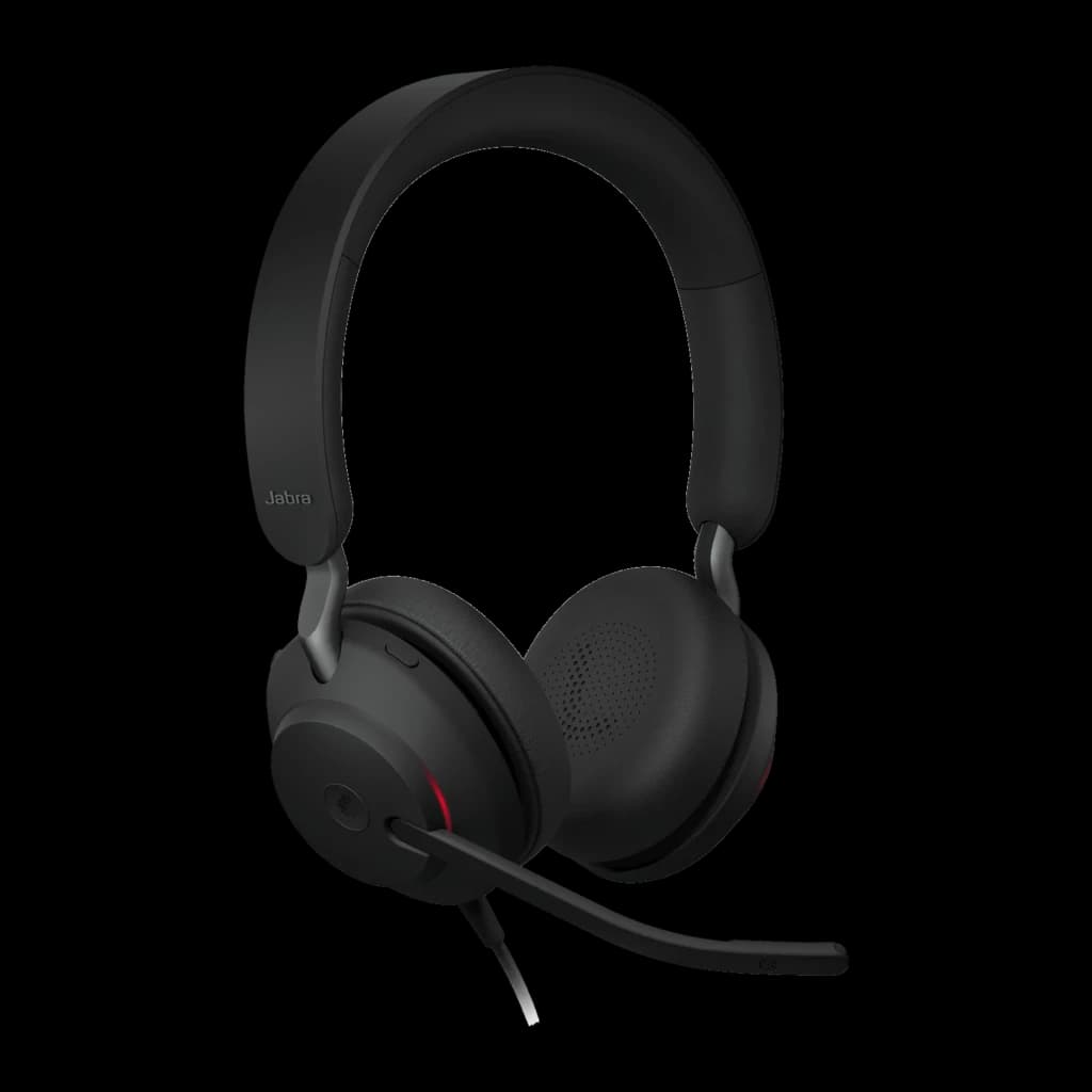 Jabra Evolve2 40 SE UC Stereo noir, vue latérale droite: micro boom et coussin auriculaire