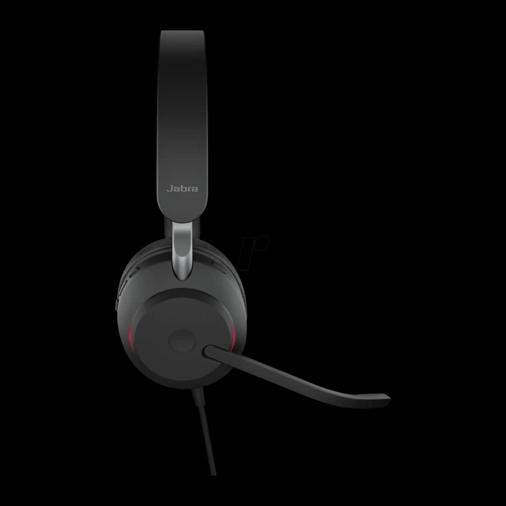 Jabra Evolve2 40 SE UC Stereo noir, vue de dessus: arceau avec logo et micro boom