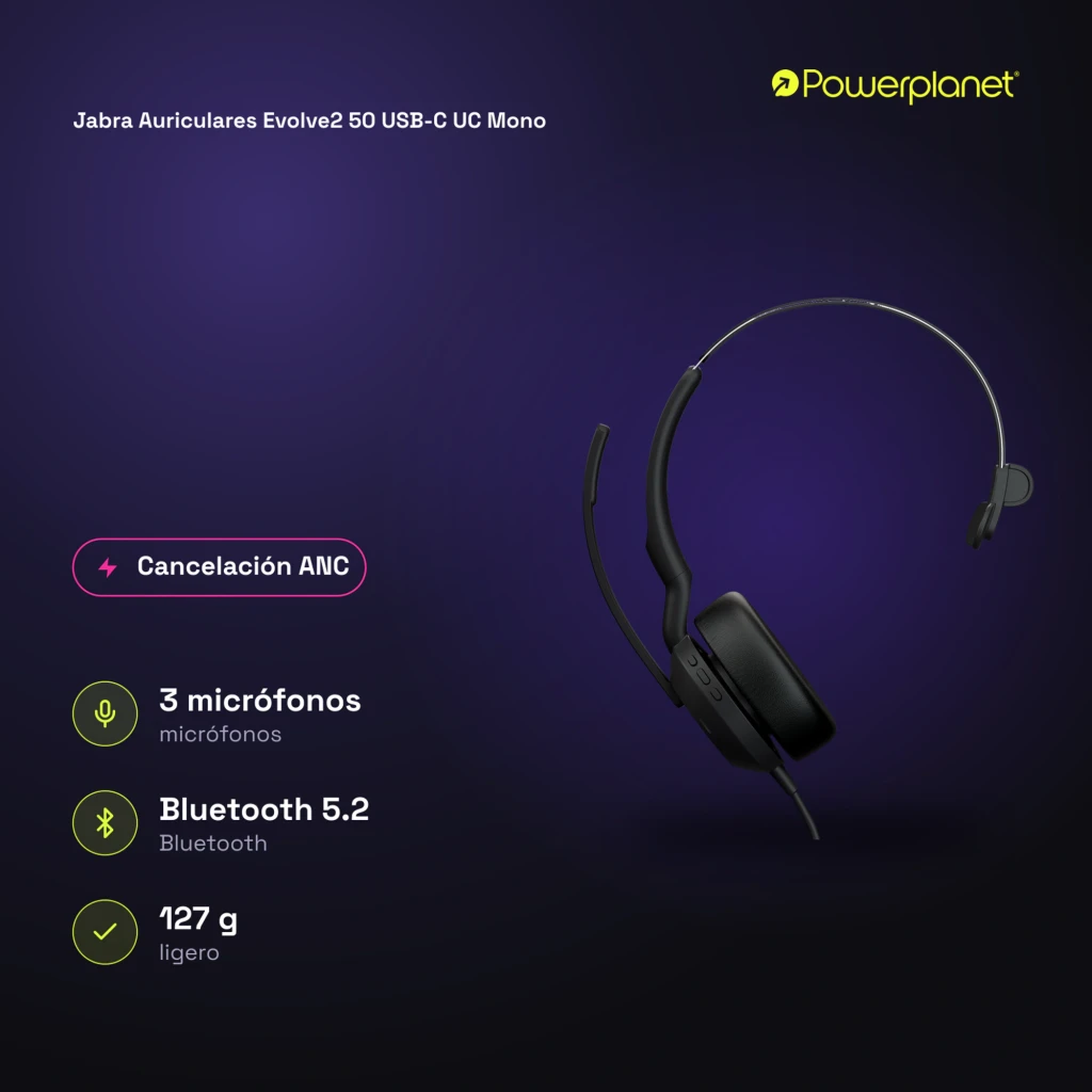 Jabra Auriculares Evolve2 50 USB-C UC Mono - vista - Ítem6