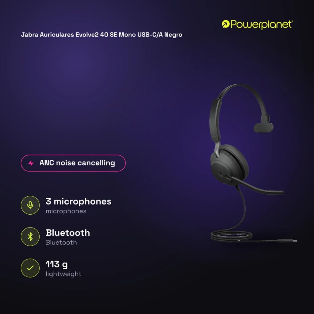 Jabra Auriculares Evolve2 40 SE Mono USB-C/A noir - caractéristiques