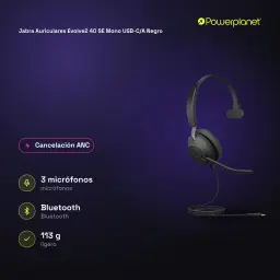 Jabra Auriculares Evolve2 40 SE Mono USB-C/A noir - caractéristiques