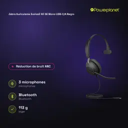 Jabra Auriculares Evolve2 40 SE Mono USB-C/A noir - caractéristiques