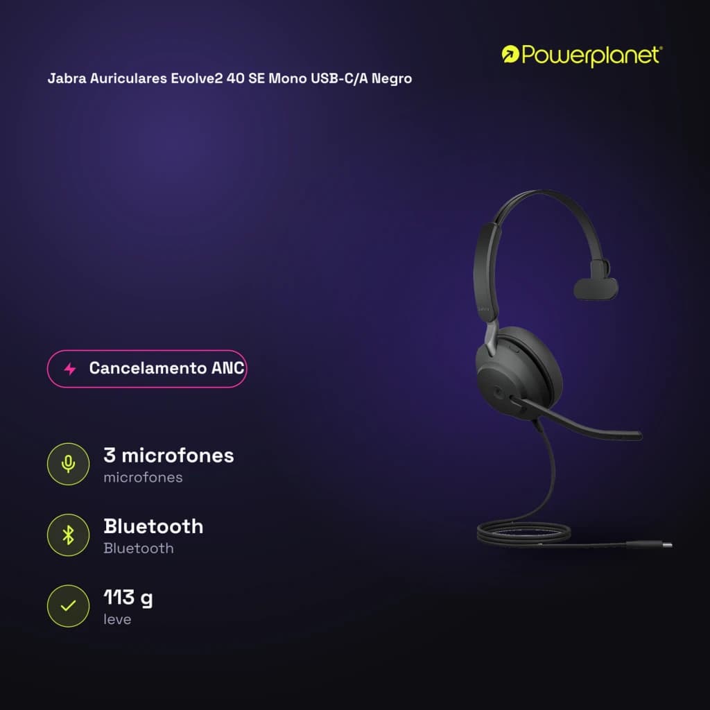 Jabra Auriculares Evolve2 40 SE Mono USB-C/A noir - caractéristiques
