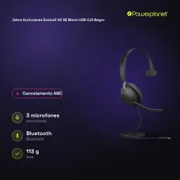 Jabra Auriculares Evolve2 40 SE Mono USB-C/A noir - caractéristiques