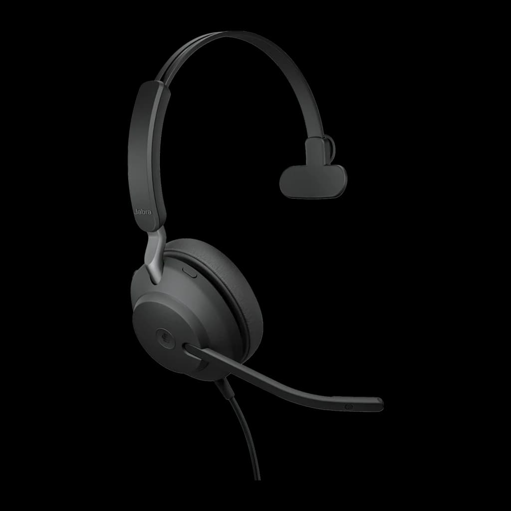 Jabra Evolve2 40 SE Mono noir, vue latérale: profil du casque avec micro articulé