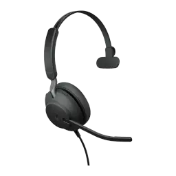 Jabra Evolve2 40 SE Mono noir, vue latérale: profil du casque avec micro articulé