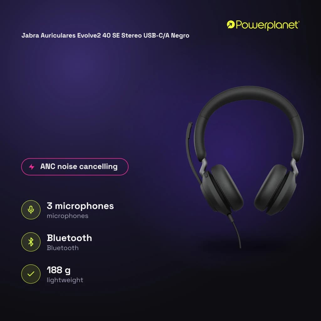 Jabra Auriculares Evolve2 40 SE Stereo USB-C/A noir - caractéristiques