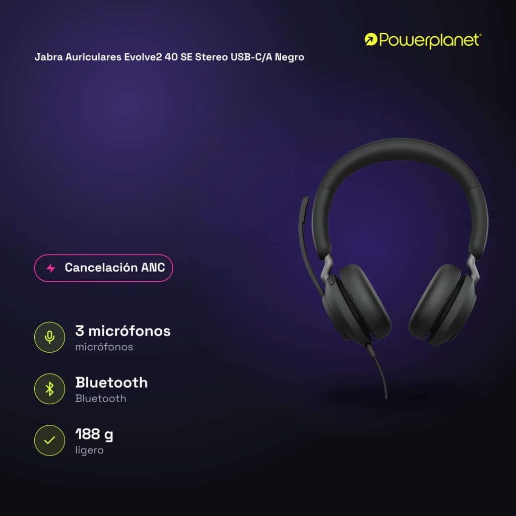 Jabra Auriculares Evolve2 40 SE Stereo USB-C/A noir - caractéristiques