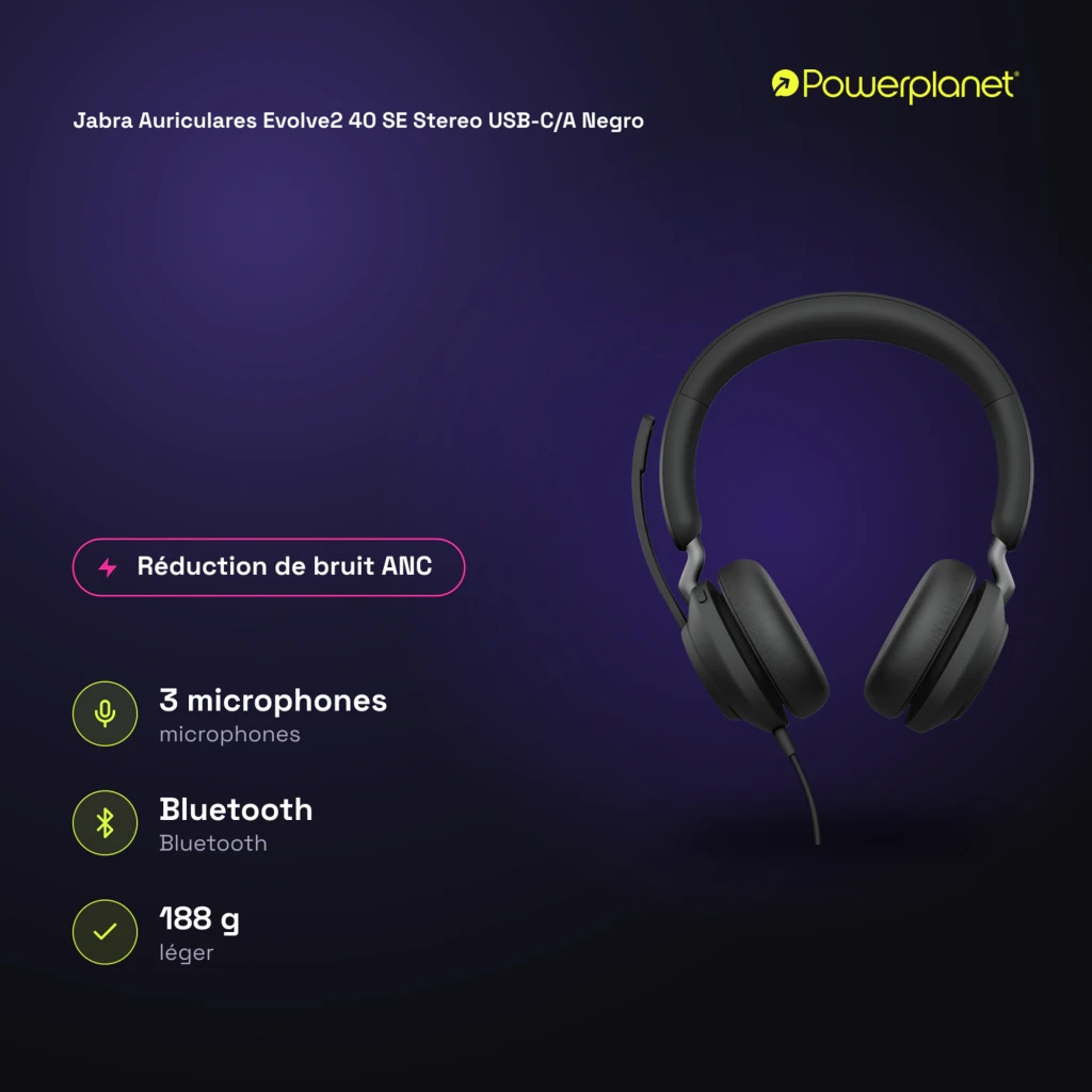 Jabra Auriculares Evolve2 40 SE Stereo USB-C/A negro - vista - Ítem8