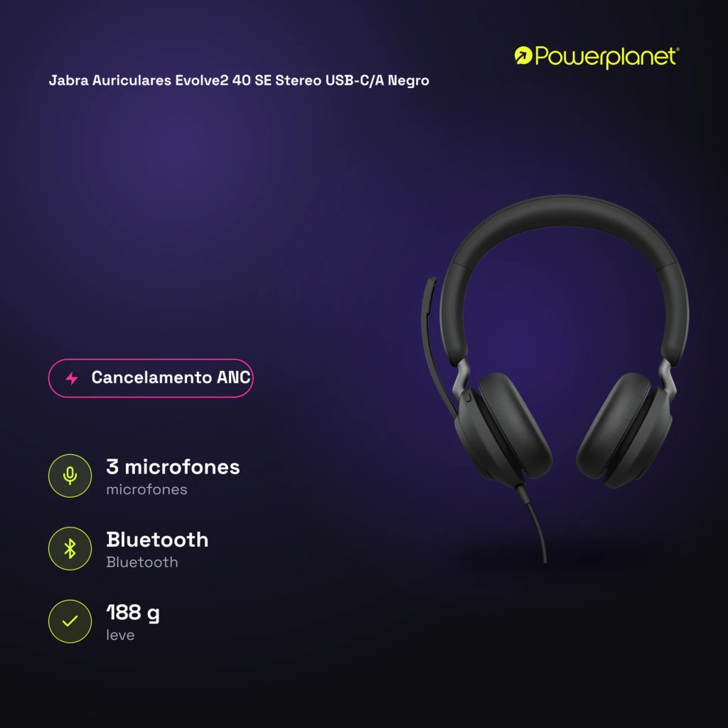 Jabra Auriculares Evolve2 40 SE Stereo USB-C/A negro - vista - Ítem7