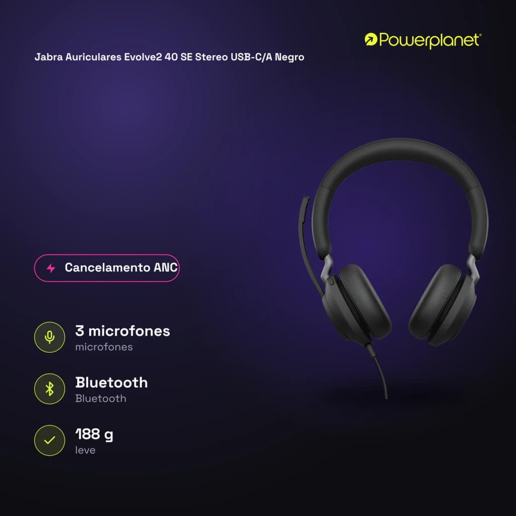 Jabra Auriculares Evolve2 40 SE Stereo USB-C/A noir - caractéristiques