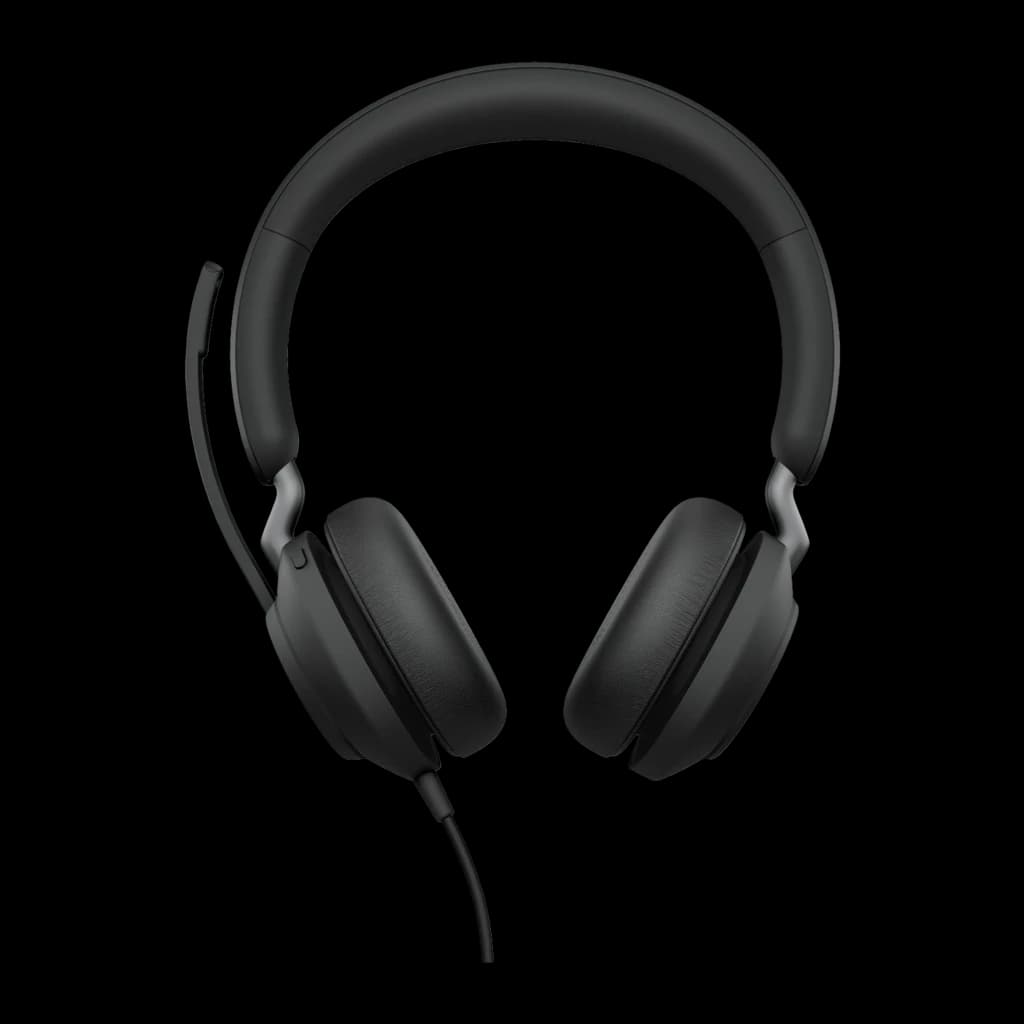 Jabra Evolve2 40 SE Stereo noir, vue de face: casque avec arceau et câble