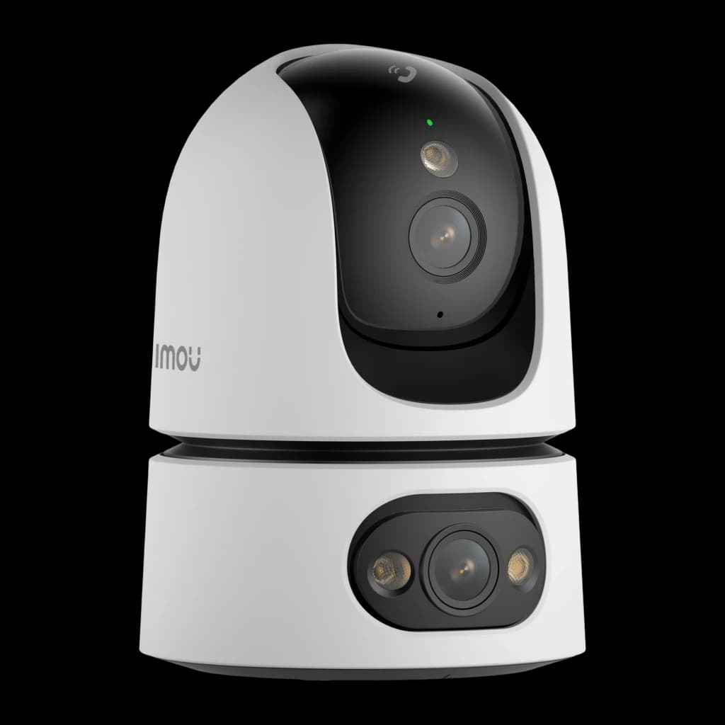 Imou Ranger Dual Pro 6MP 512GB Blanco, vista frontal: dos módulos de cámara, cuerpo PT blanco y negro, logo Imou