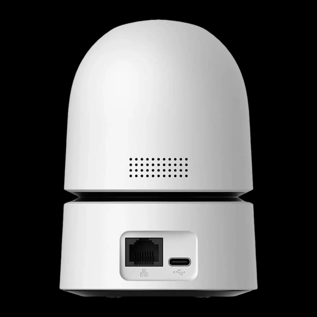 Imou Ranger Dual Pro 6MP 512GB Blanco, vista trasera: rejilla de altavoz, puerto Ethernet y USB-C en la base