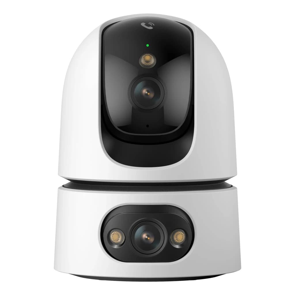 Imou Ranger Dual Pro 6MP 512GB Blanco, vista frontal: dos módulos de cámara, cuerpo PTZ blanco y negro