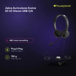Jabra Auriculares Evolve 20 UC Stereo USB-C/A noir - caractéristiques