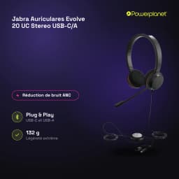 Jabra Auriculares Evolve 20 UC Stereo USB-C/A noir - caractéristiques