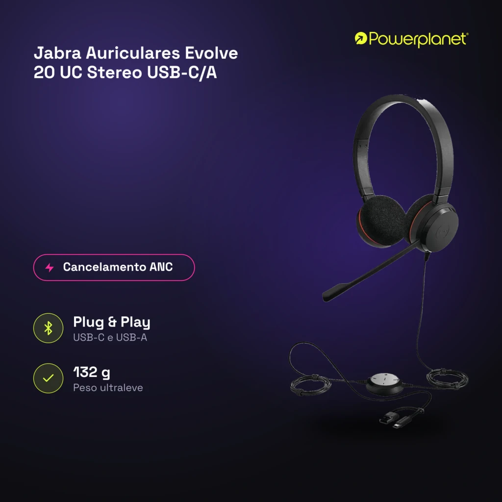 Jabra Evolve 20 UC Stereo negro, vista lateral con accesorios: auriculares y conectores USB - Ítem6