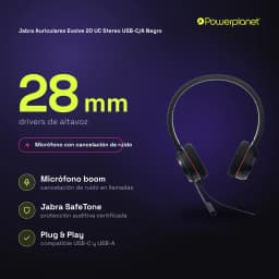 Jabra Auriculares Evolve 20 UC Stereo USB-C/A noir - caractéristiques
