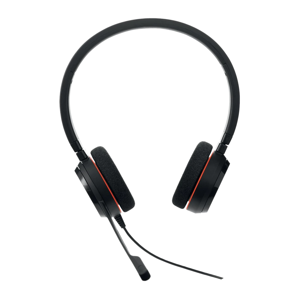 Jabra Evolve 20 UC Stereo negro, vista lateral con accesorios: auriculares y conectores USB - Ítem1
