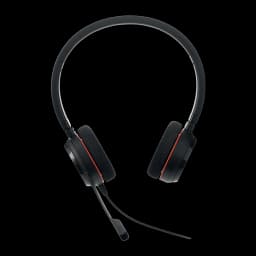 Jabra Evolve 20 UC Stereo noir, vue de face: casque avec serre-tête et micro flexible