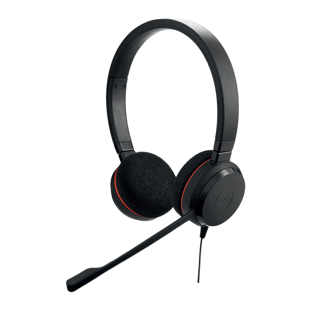 Jabra Evolve 20 UC Stereo negro, vista lateral con accesorios: auriculares y conectores USB - Ítem2