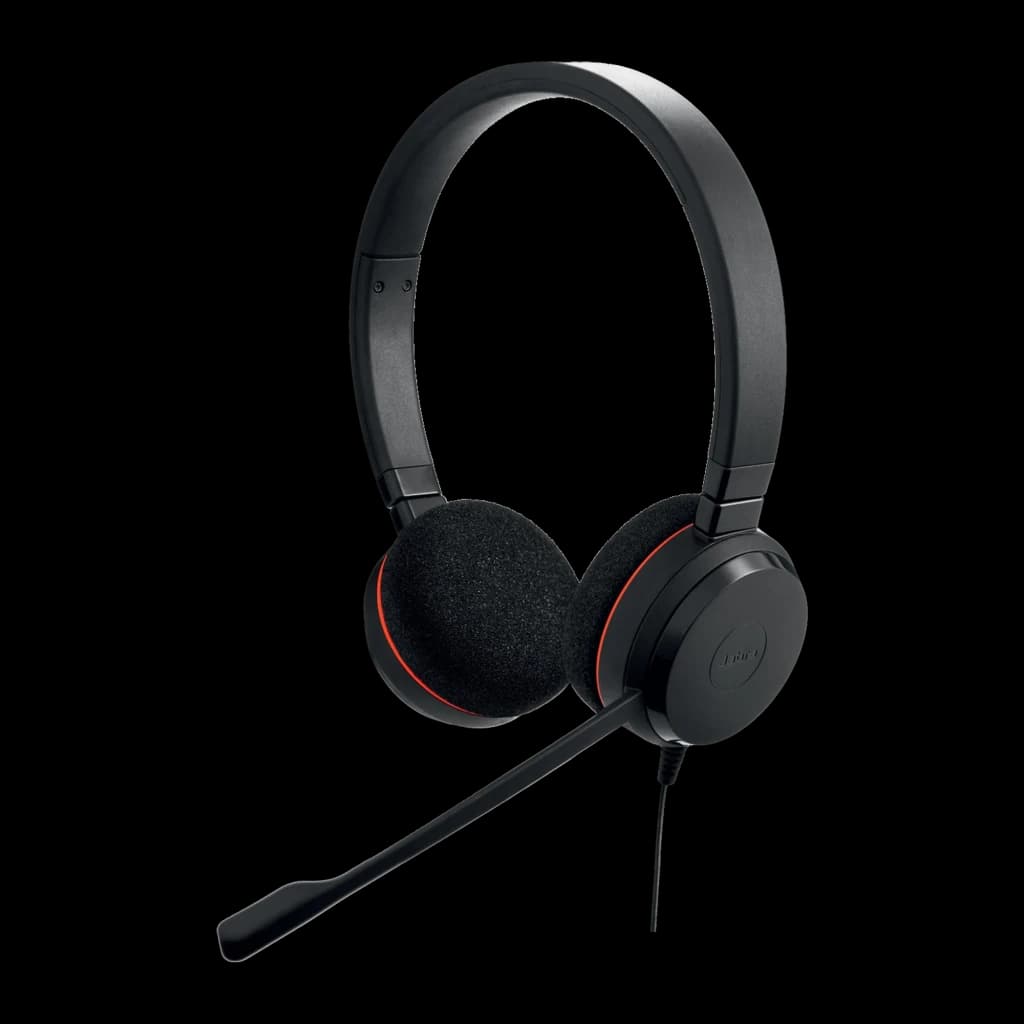 Jabra Evolve 20 UC Stereo noir, vue latérale droite: casque avec câble et micro boom