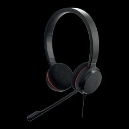 Jabra Evolve 20 UC Stereo noir, vue latérale droite: casque avec câble et micro boom