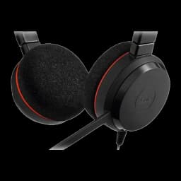 Jabra Evolve 20 UC Stereo noir, vue arrière: coussinets mousse et structure du casque