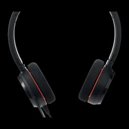 Jabra Evolve 20 UC Stereo noir, vue de dessus: serre-tête et coussinets avec détails rouges