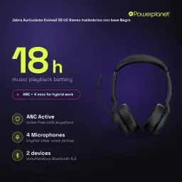 Jabra Auriculares Evolve2 55 UC Stereo Inalámbrico con base noir - caractéristiques