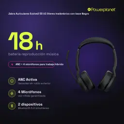 Jabra Auriculares Evolve2 55 UC Stereo Inalámbrico con base noir - caractéristiques