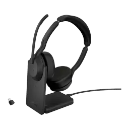 Jabra Evolve2 55 UC Stereo noir avec base, kit latéral: casque sur station avec câble